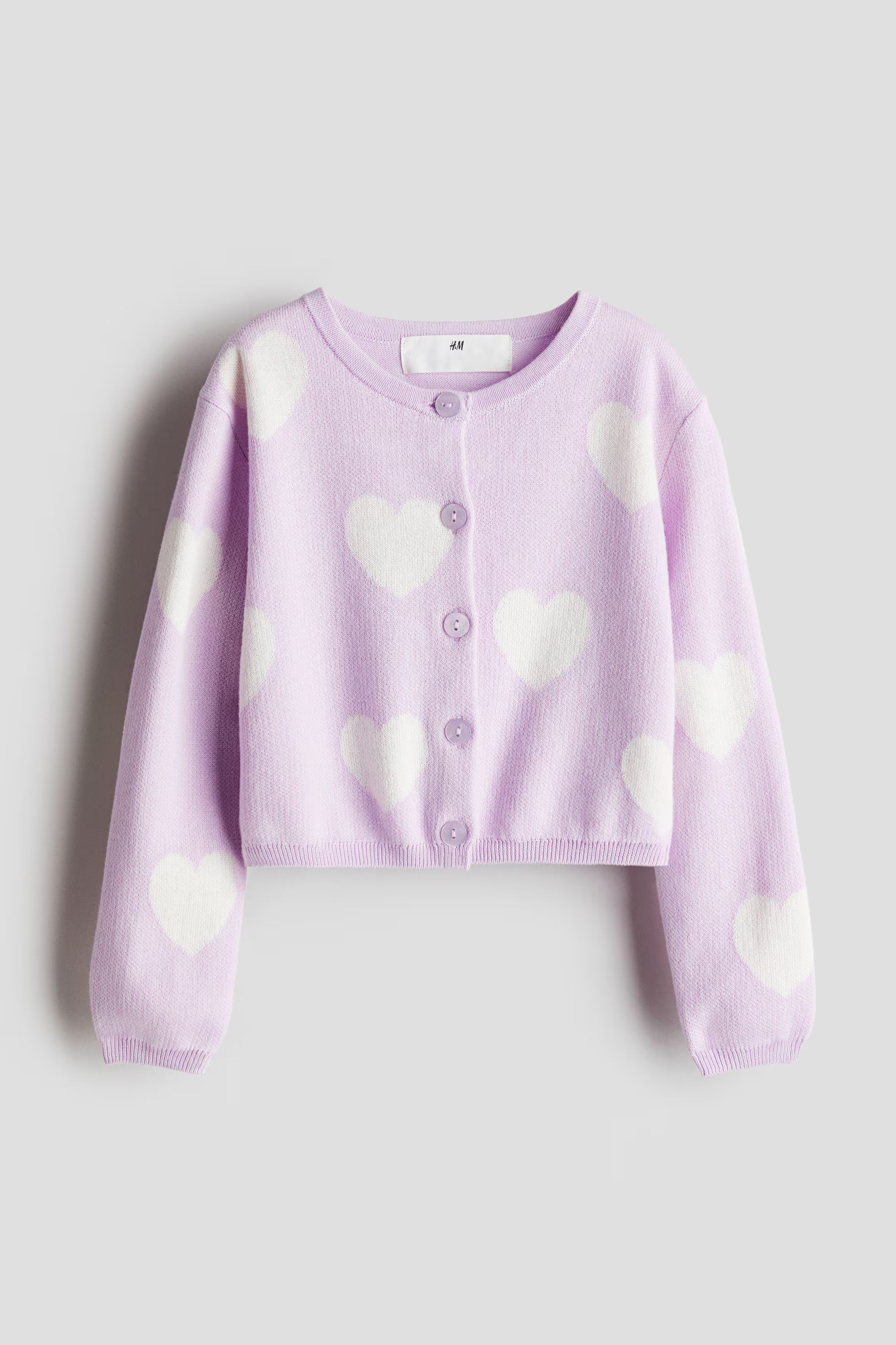 Cotton Cardigan - Round Neck - Long sleeve - Purple/hearts - Kids | H&M US | H&M (US + CA)