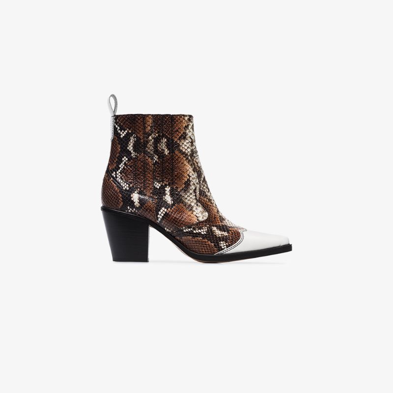 Ganni caramel Lovina 70 leather ankle boots | Browns Fashion