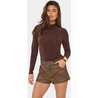 Mid Rise Belt Loop Detail Shorts In Chocolate Brown Faux Leather, Women's Size UK 4 | EGO (UK)