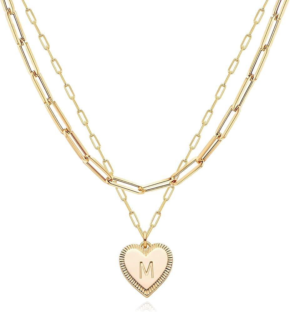 Mevecco Gold Layered Heart Initial Necklace 18K Gold Plated Alphabet Heart Pendant Necklace Daint... | Amazon (US)
