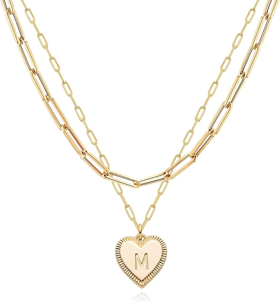 Mevecco Gold Layered Heart Initial Necklace 18K Gold Plated Alphabet Heart Pendant Necklace Daint... | Amazon (US)