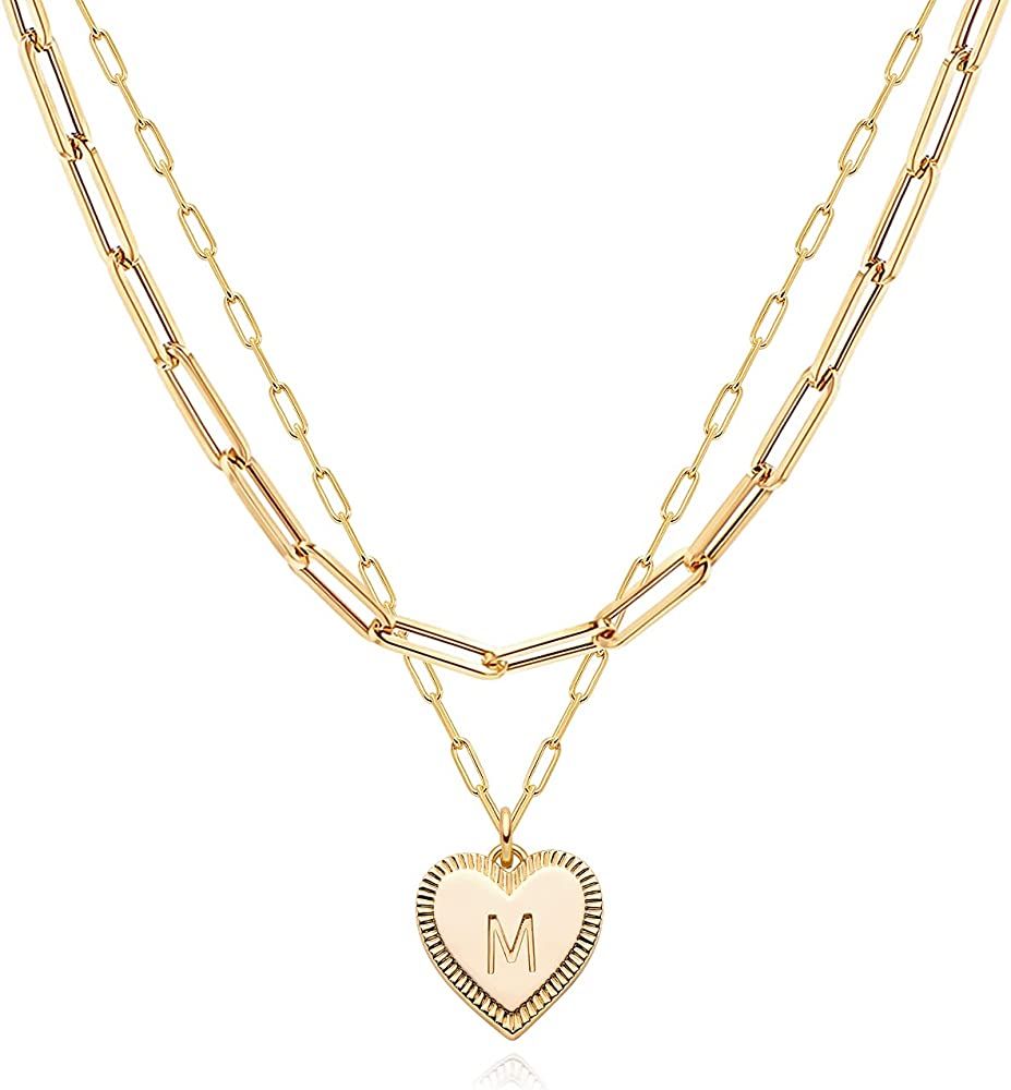 Mevecco Gold Layered Heart Initial Necklace 18K Gold Plated Alphabet Heart Pendant Necklace Daint... | Amazon (US)