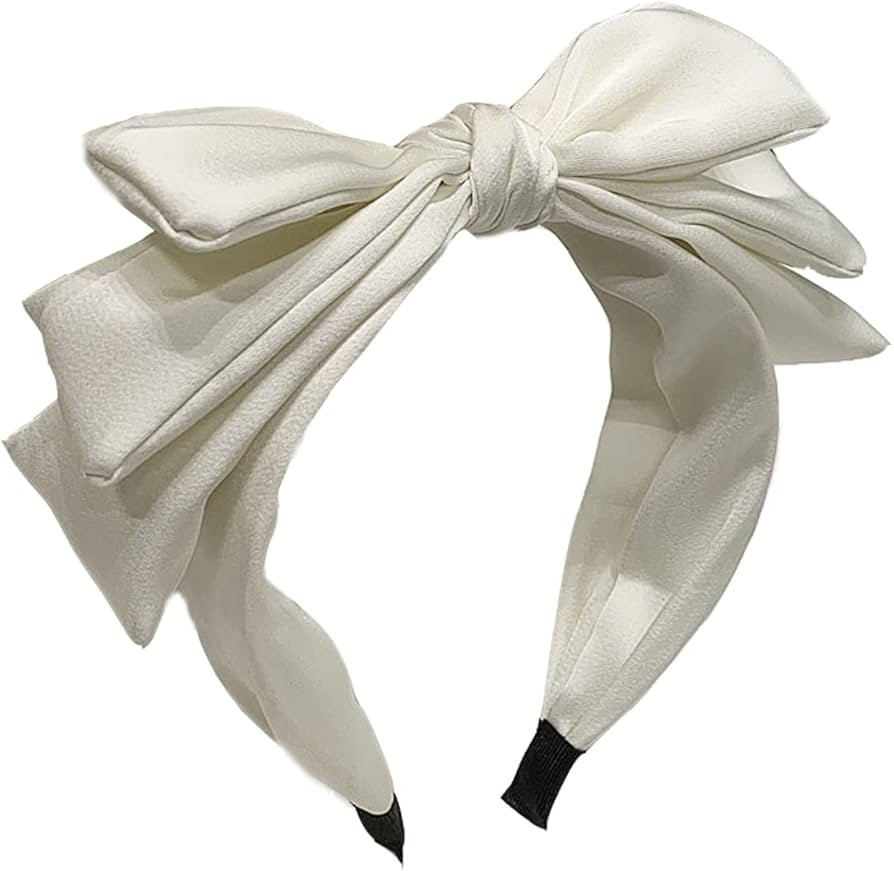 White Bow Headbands for Women Three Layer Big Bow Headbands Cute White Satin Bow hair accessory f... | Amazon (US)