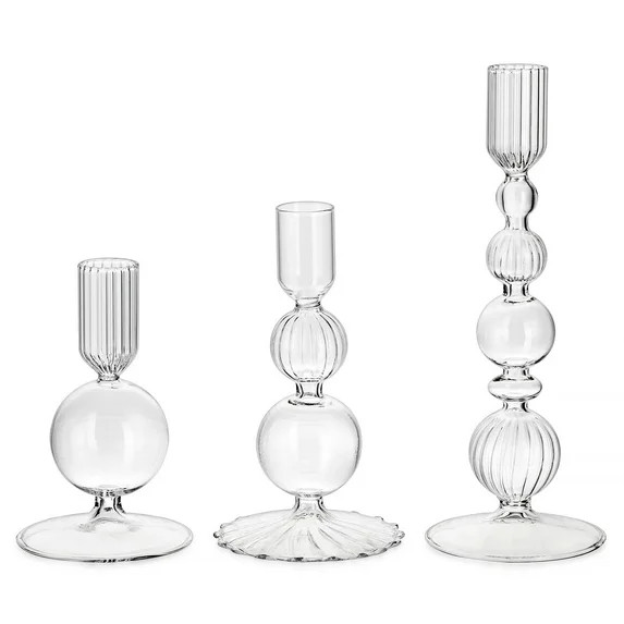 Glasseam Set of 3 Clear Glass Taper Candle Holders: Modern Christmas Wedding Table Centerpiece De... | Walmart (US)