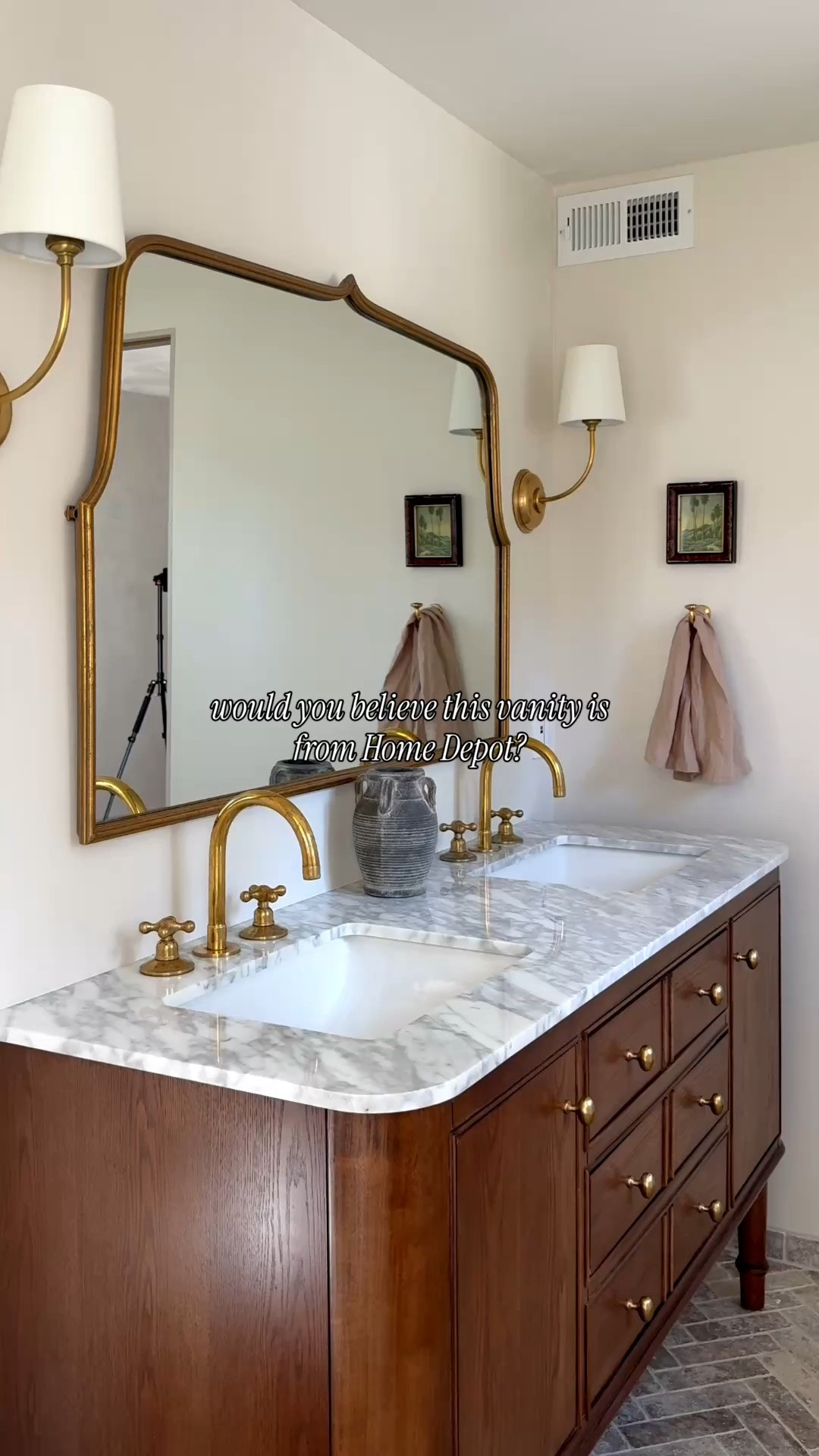 Walnut wood, brass hardware, marble top? 🤯

#LTKHome #LTKmorningroutine #LTKSaleAlert