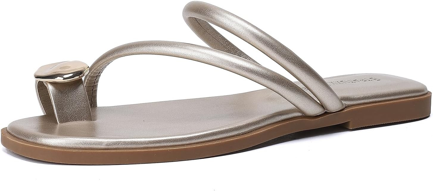 Women's Toe Ring Thong Sandals Open Toe Slide Flat Sandals Casual Summer Flip Flop Flat Sandals | Amazon (US)