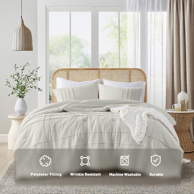 3Pcs Comforter set Pinch Pleat Comforter for All Seasons Stylish Grid Pattern Bedding Set, Lightweight Solid Bed Comforter Sets, Silver, Full | Target