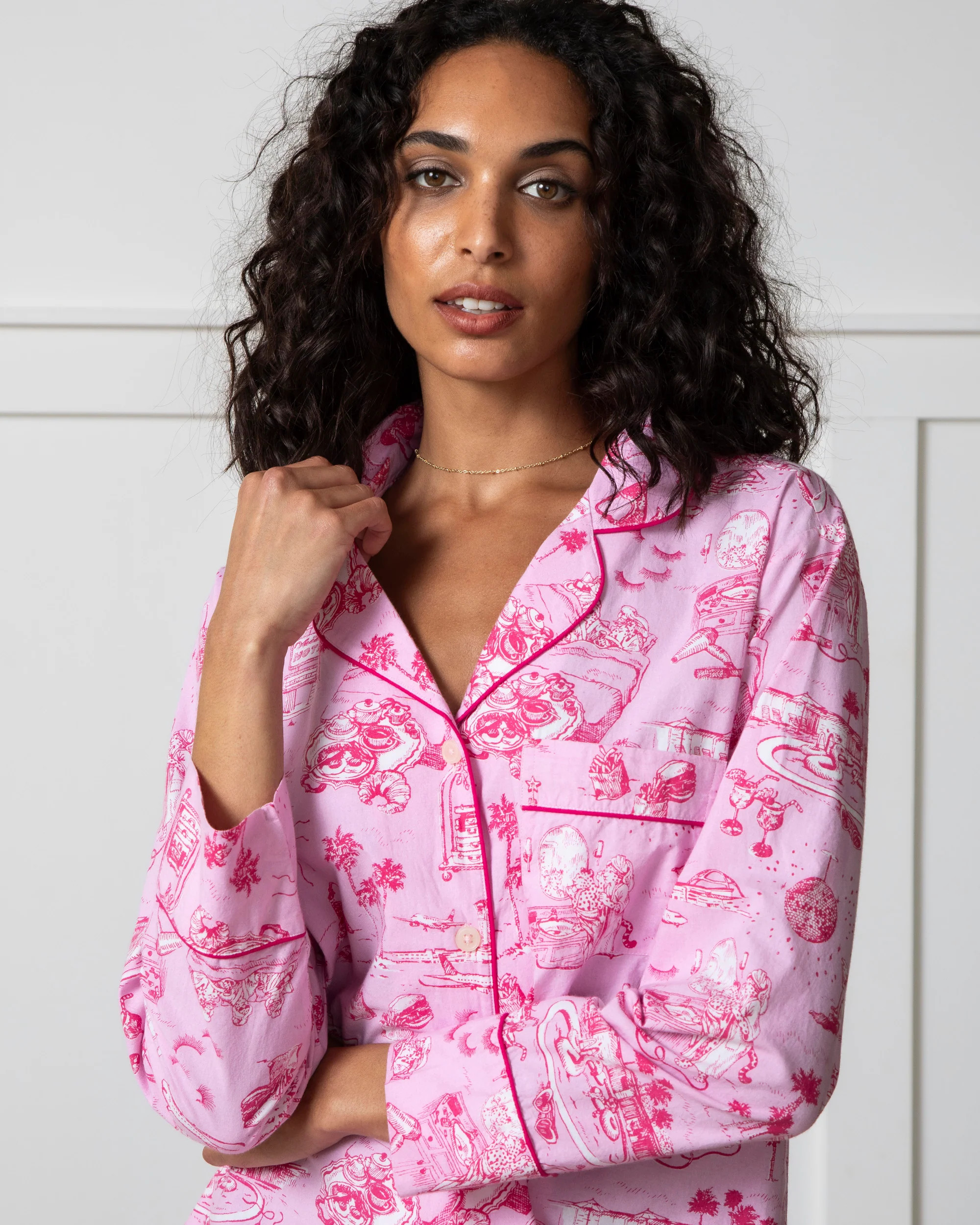 PF x Sean Taylor Girls' Trip Toile - Long PJ Set - Rose | Printfresh