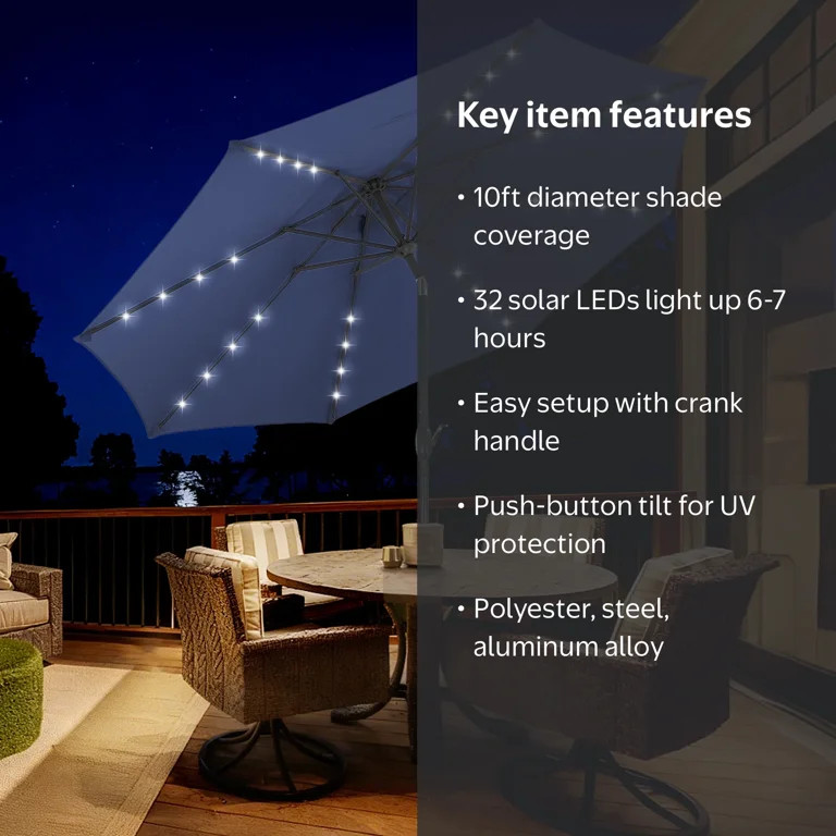 Autlaycil 10 ft Solar Patio Umbrellas with 32 Lights for Market Outdoor Pool, Steel Tilt Crank-Na... | Walmart (US)