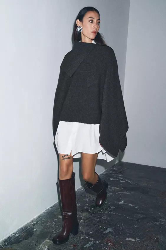 ASYMMETRIC NECK WOOL CAPE | Zara UK