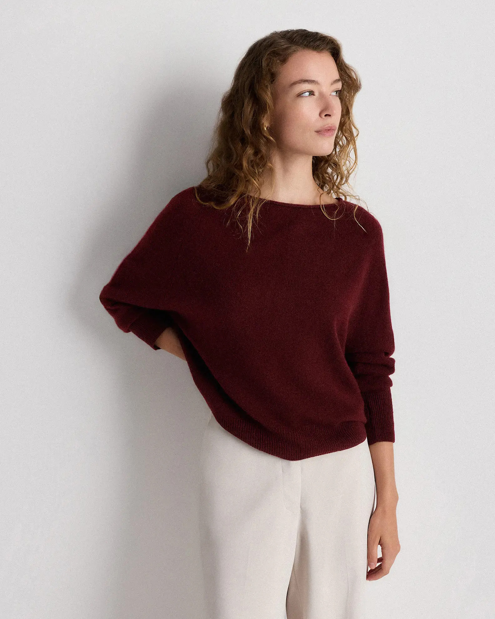 Mongolian Cashmere Boatneck Sweater in Rich Burgundy | Quince