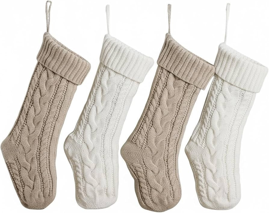 ELEGANTPARK Christmas Stockings 4 Pack Knitted Flaxen White Christmas Stockings Large Xmas Decora... | Amazon (US)