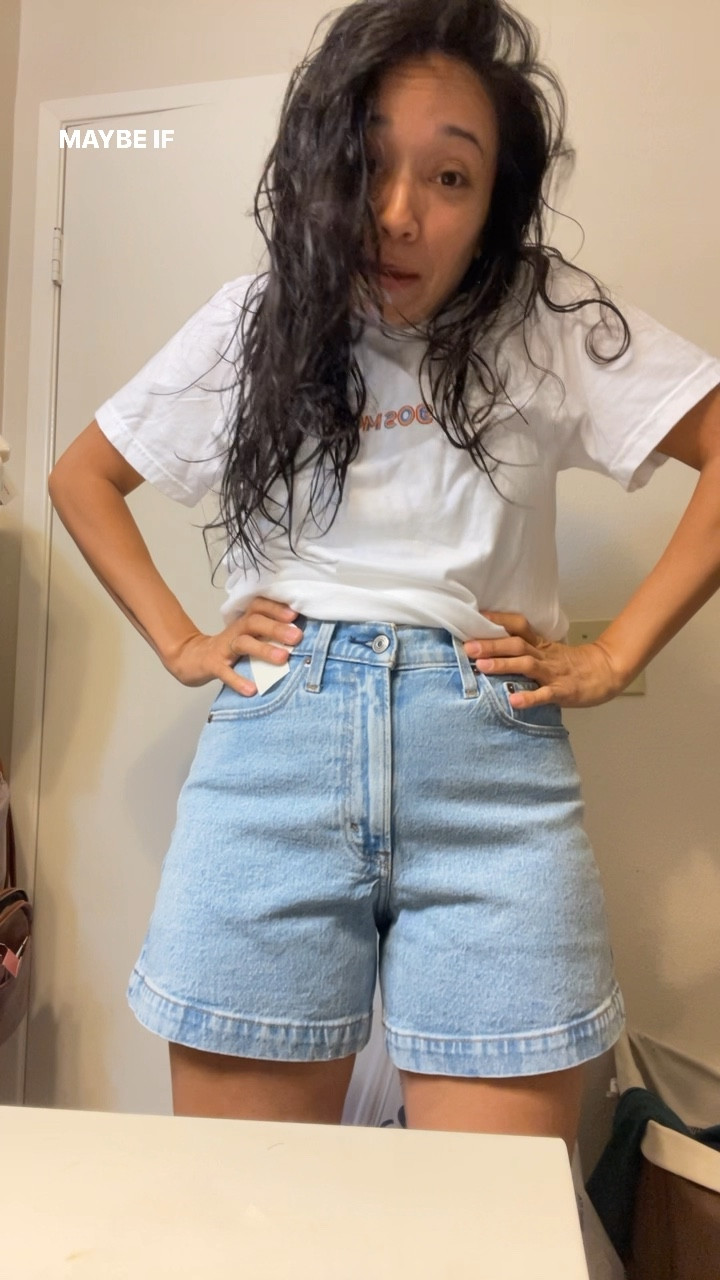 I got light. Size 26  
Shirt: 90’s mom shop: will be releasing soon  