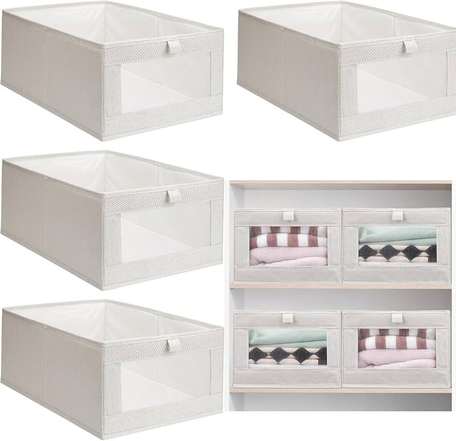 8 Pcs Linen Closet Organizers and Storage Foldable Clothing Bins Large Foldable Box with Window S... | Amazon (US)