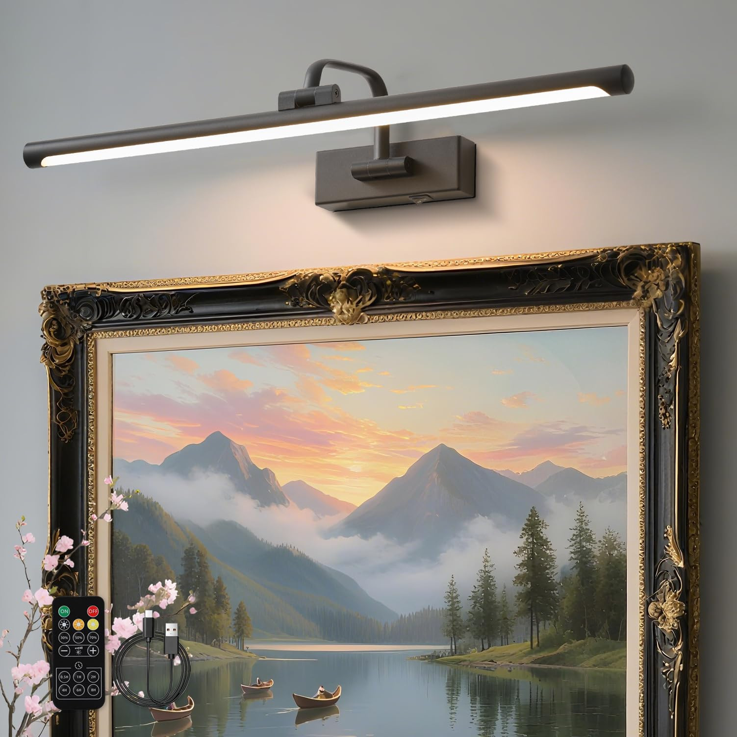 Picture Lights for Wall Battery Operated, Rechargeable Light for Pictures with Remote & Timer, Bl... | Amazon (US)