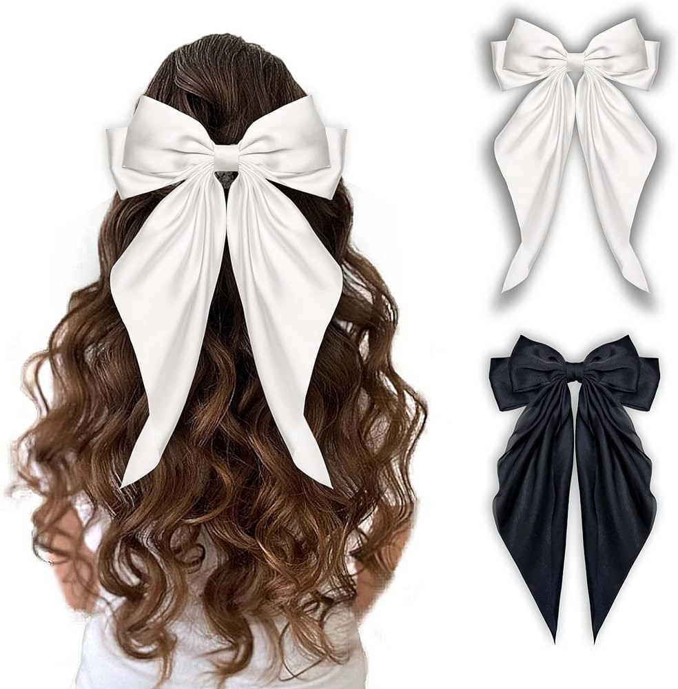 2 Packs Silky Satin Hair Bows, Big Bow Hair Clips for Women Girls Hair, Oversized Long Tail Hair ... | Amazon (CA)