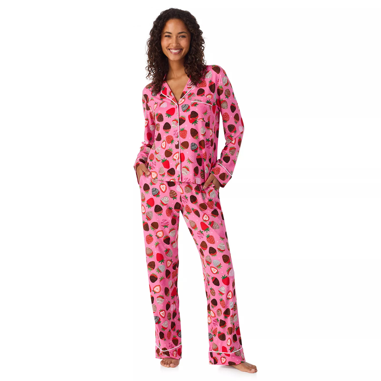 Women's Beauty Sleep Social Valentina Long Sleeve Notch Pajama Top & Pajama Pants Set | Kohl's