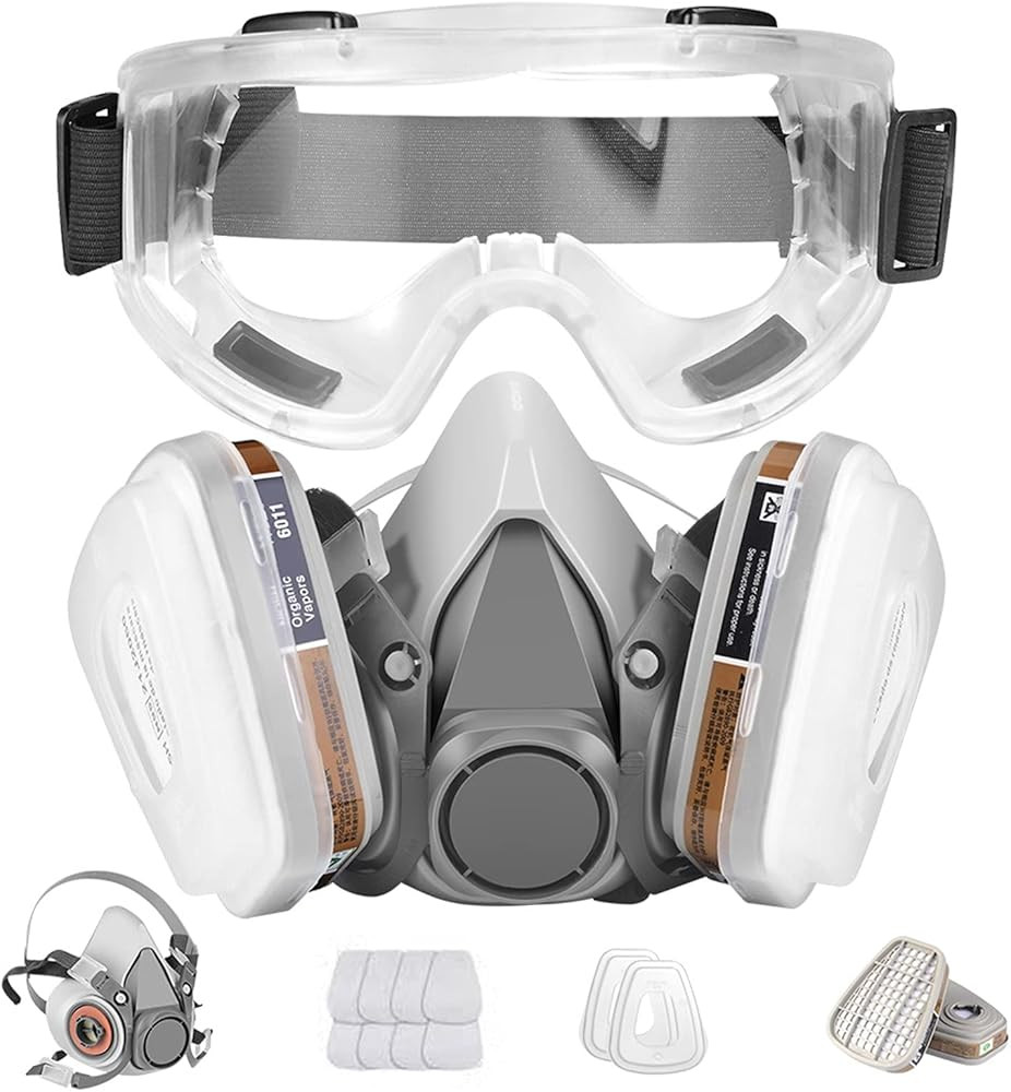 Respirator Mask,Half Facepiece Gas Mask with Safety Glasses Reusable Professional Breathing Prote... | Amazon (US)