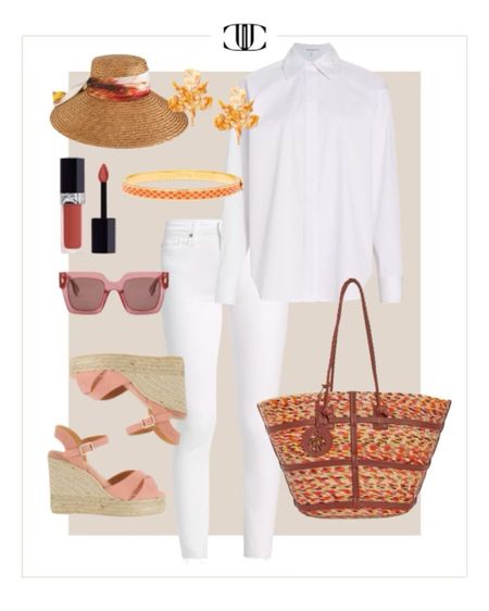 White denim, blouse, sun hat, sunglasses, espadrilles, summer outfit, casual outfit, summer white, spring outfit

#LTKover40 #LTKstyletip #LTKshoecrush