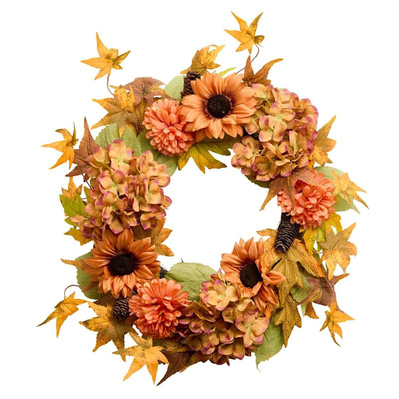 Yellow Hydrangea & Sunflower Wreath, 22" | At Home