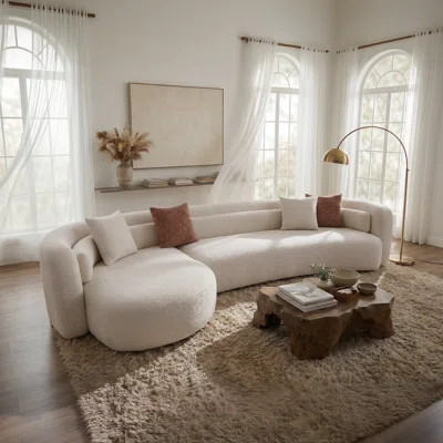 Curved Sectional Sofa with Chaise, Polyester Upholstered Cloud Couch with Deep Seating, Modern Minimalist Sofa for Living Room | Wayfair North America