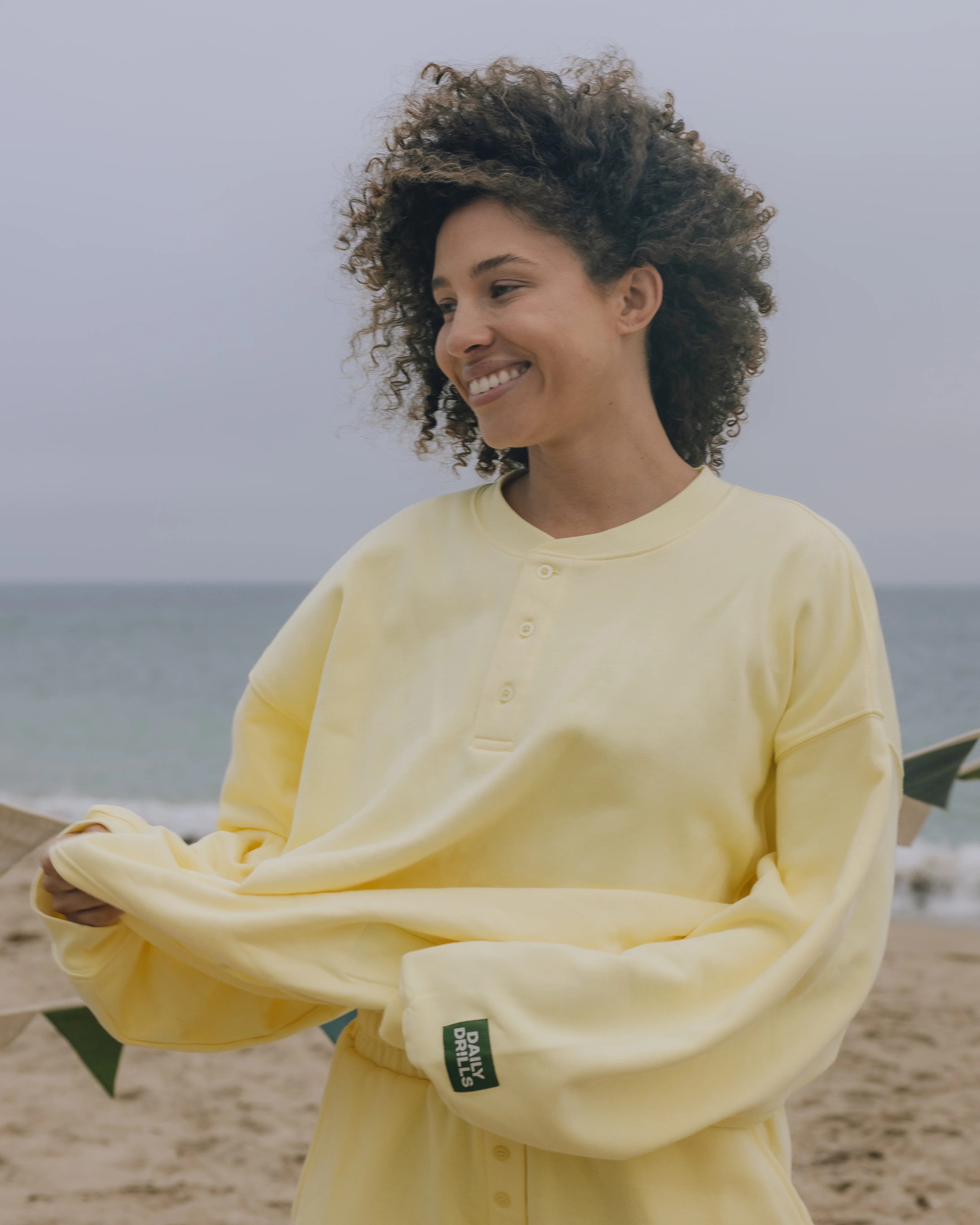 Oversized Fleece Henley - Lemonade | Daily Drills