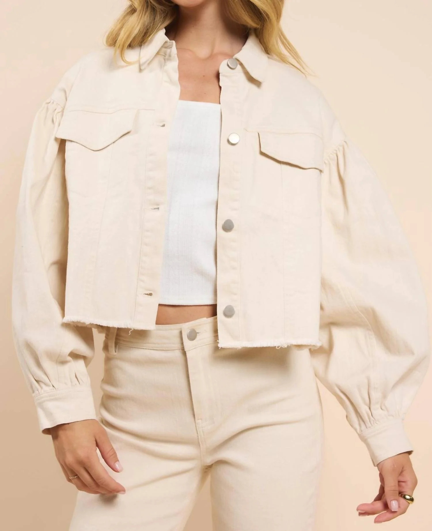 Clear Eyes Denim Jacket In Cream | Shop Simon
