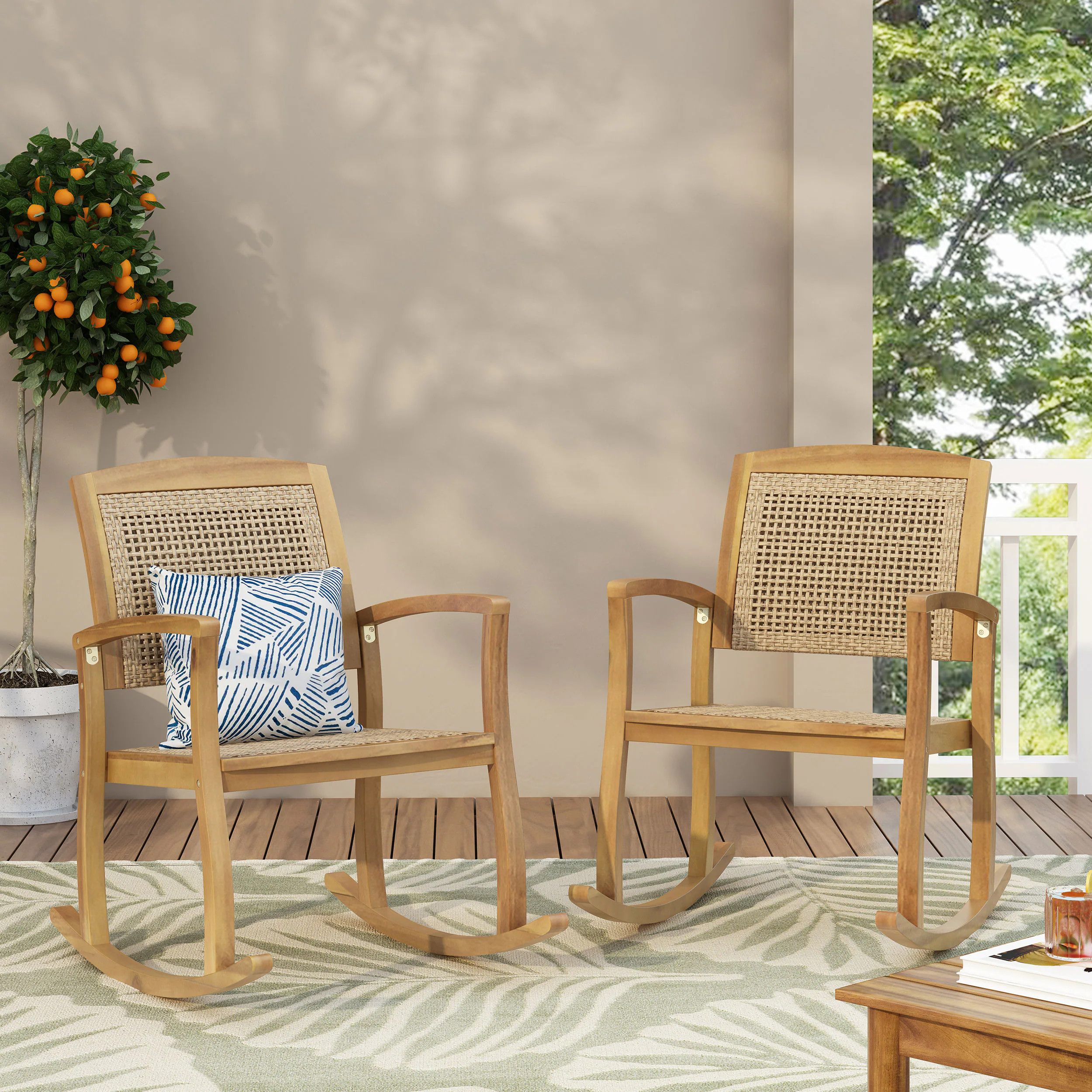 Christopher Knight Home Welby Outdoor Acacia Wood and Wicker Outdoor Rocking Chair Light Brown one_size | 315649 | Lowe's