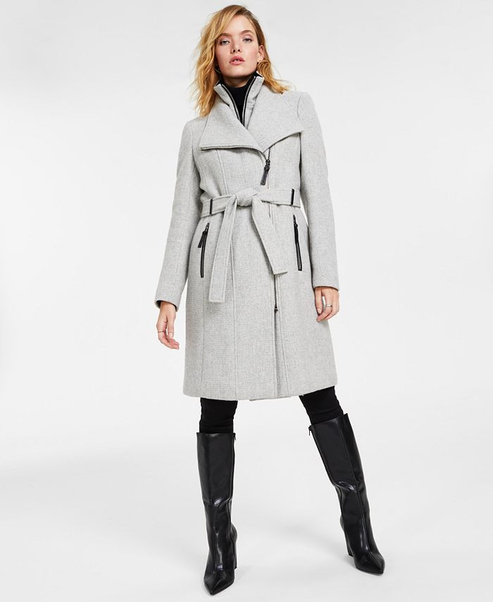 Calvin Klein Women's Faux-Leather Trim Belted Wrap Coat, Created for Macy's & Reviews - Coats & J... | Macys (US)