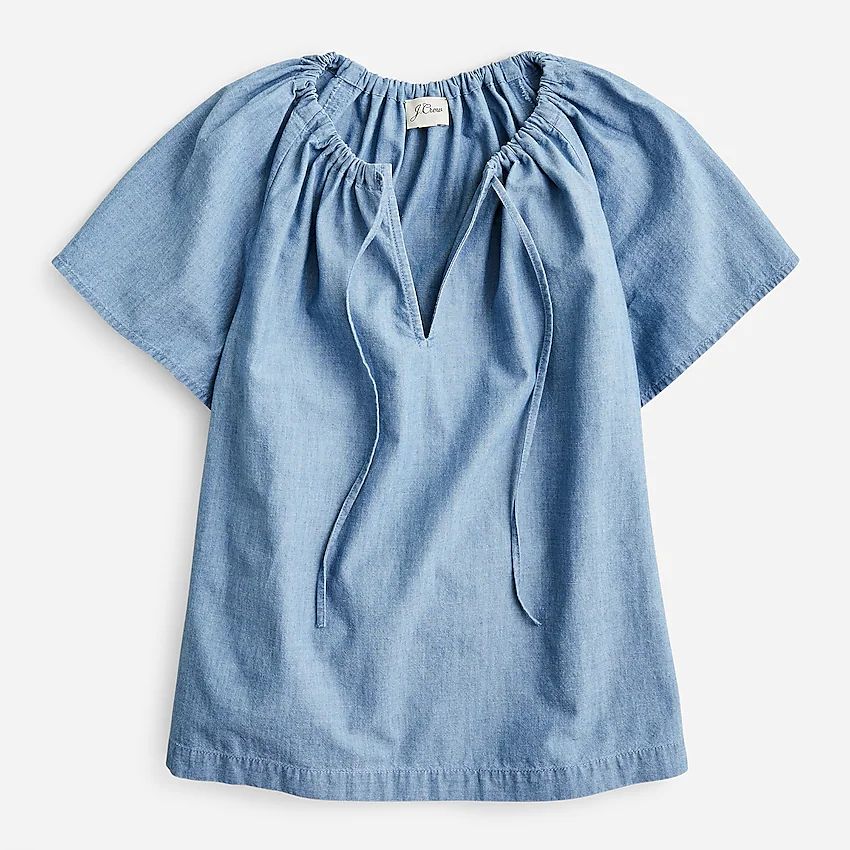 Tie-neck chambray top | J.Crew US