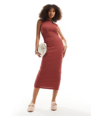 ASOS DESIGN 90s ribbed built up midi tank dress in berry | ASOS | ASOS (Global)