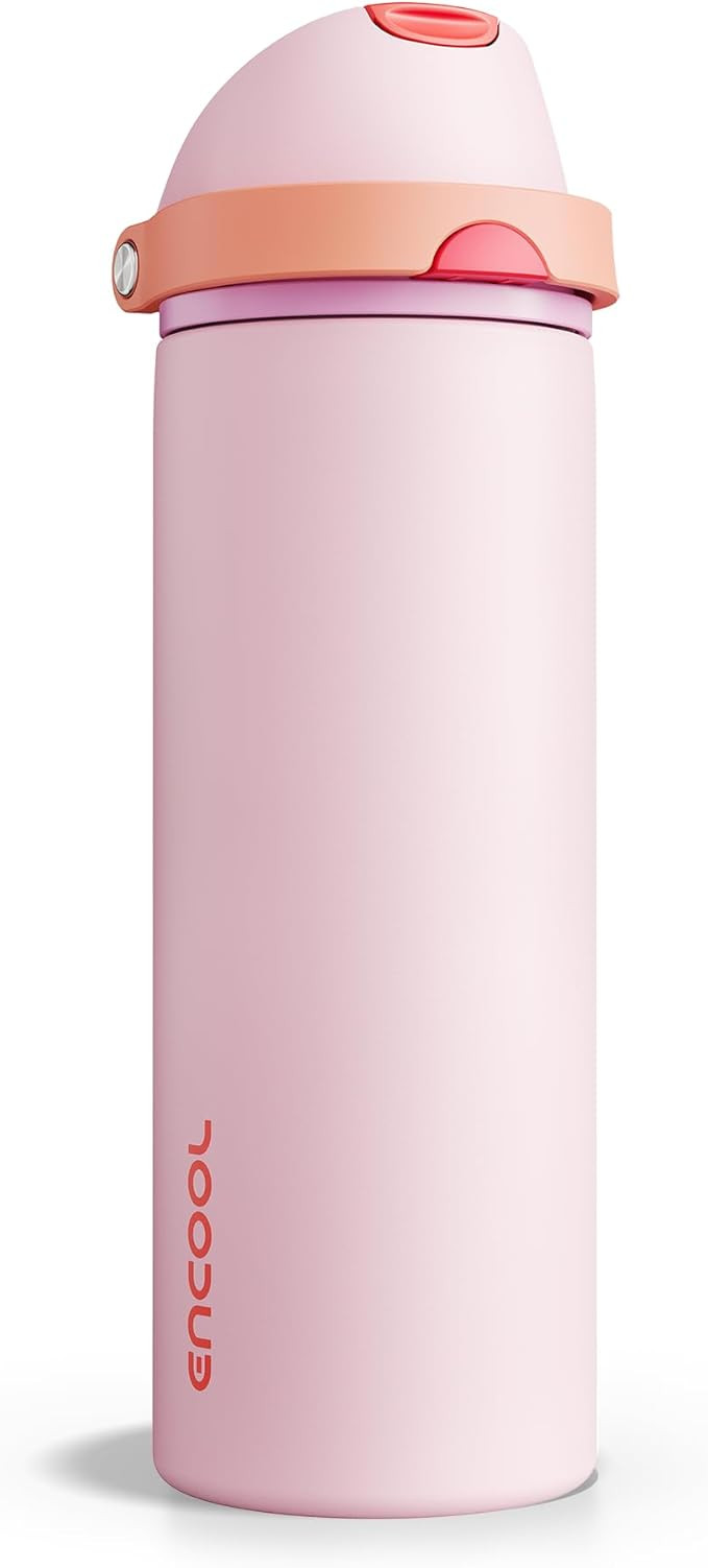 Insulated Water Bottle with Straw - Encool Stainless Steel Water Bottle with Push Button Lid, Lea... | Amazon (US)