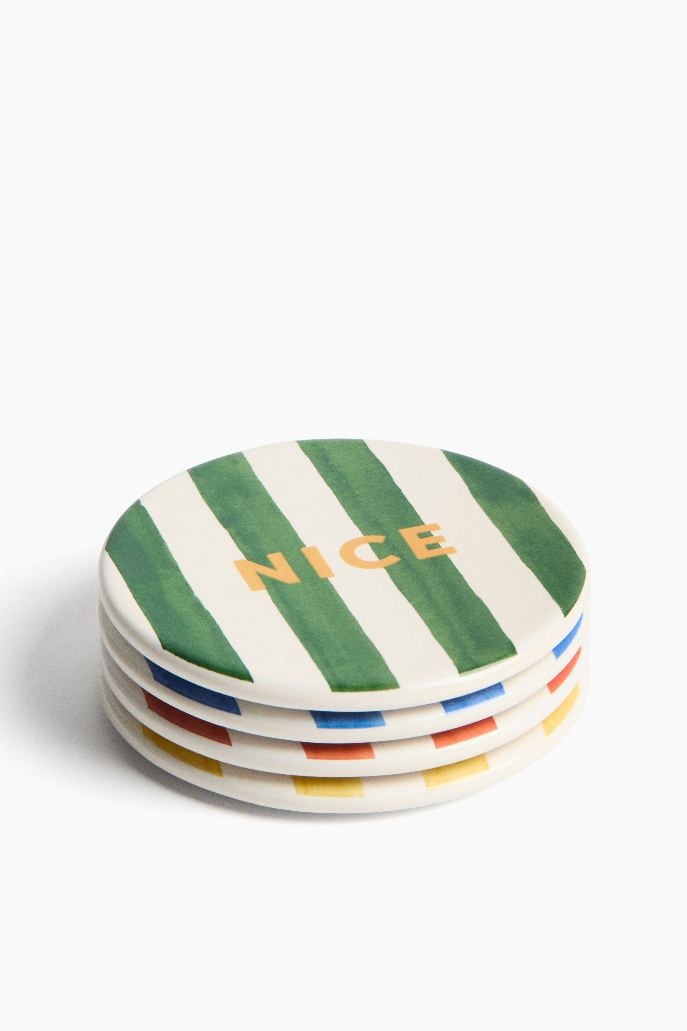 H & M - 4-Pack Porcelain Coasters - White/Striped | H&M (US + CA)