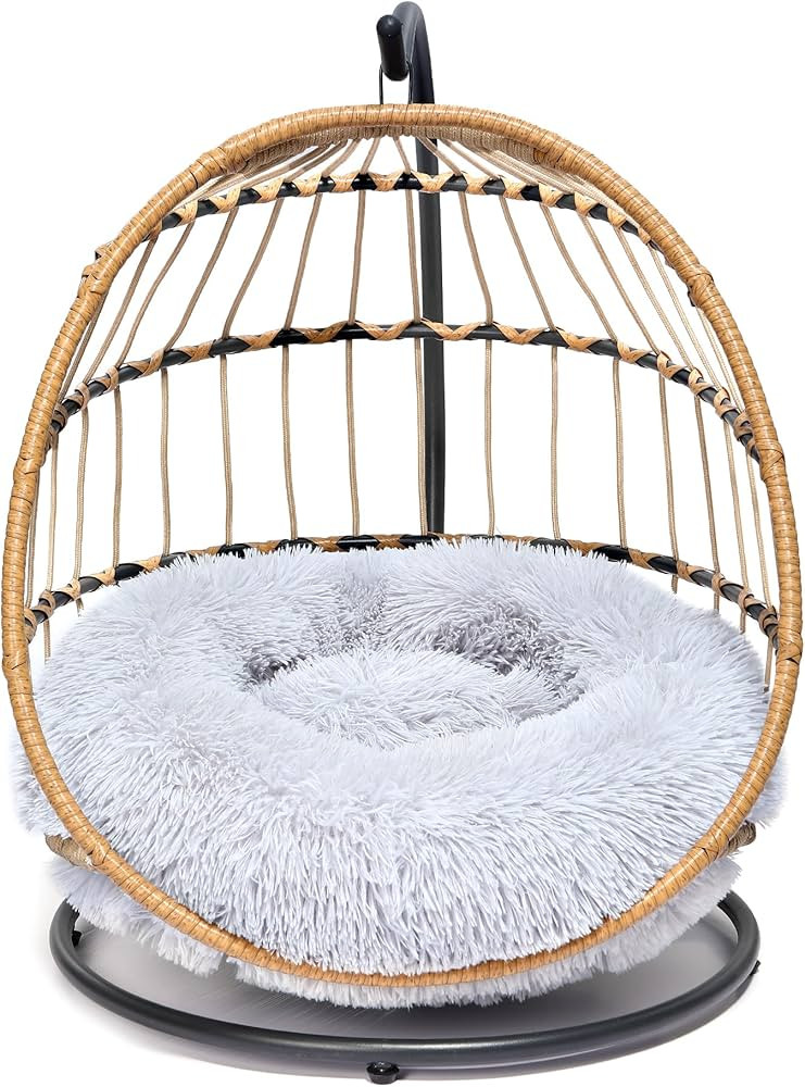 SWITTE Cat Hammock Chair Bed - Removable & Washable Cushion, Hanging Rattan Swing for Indoor Outd... | Amazon (US)