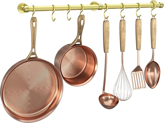 ROTHLEY Stainless Steel Hanging Pot Rack Hanger: 23.7 Inch Brass Pot and Pan Hanger Wall Mounted ... | Amazon (US)