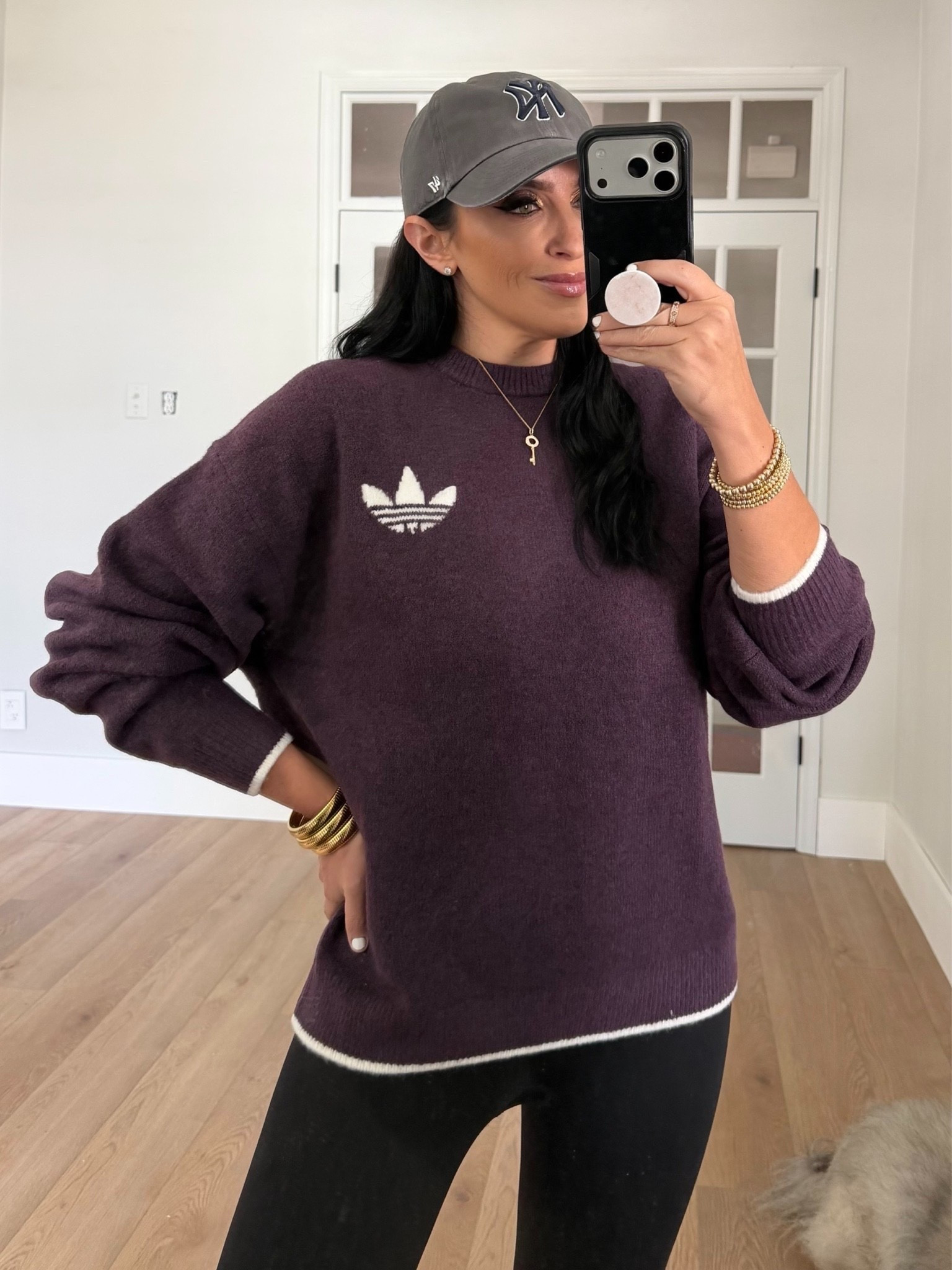 Adidas ess Knit Tipping Crew Sweatshirt wearing size small.