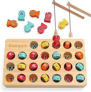 Coogam Wooden Magnetic Fishing Game, Fine Motor Skill Toy ABC Alphabet Color Sorting Puzzle, Mont... | Amazon (US)