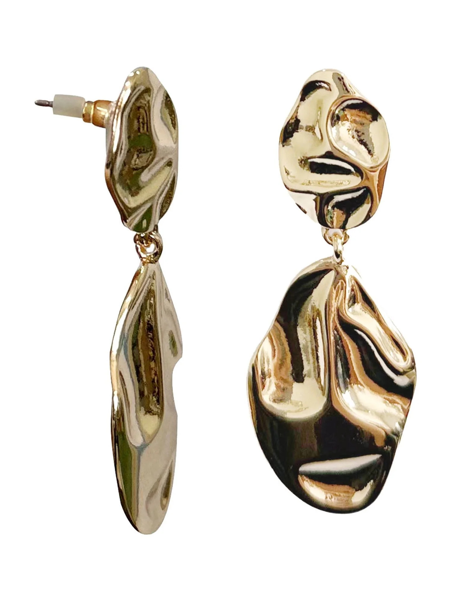 Time and Tru Textured Metal Linear Earrings Gold Plated for Female Adults and Teens | Walmart (US)