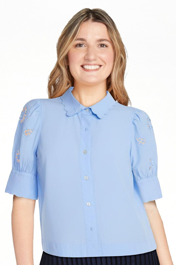 Free Assembly Women's and Women's Plus Cotton Eyelet Button Front Shirt with Short Sleeves, Sizes... | Walmart (US)