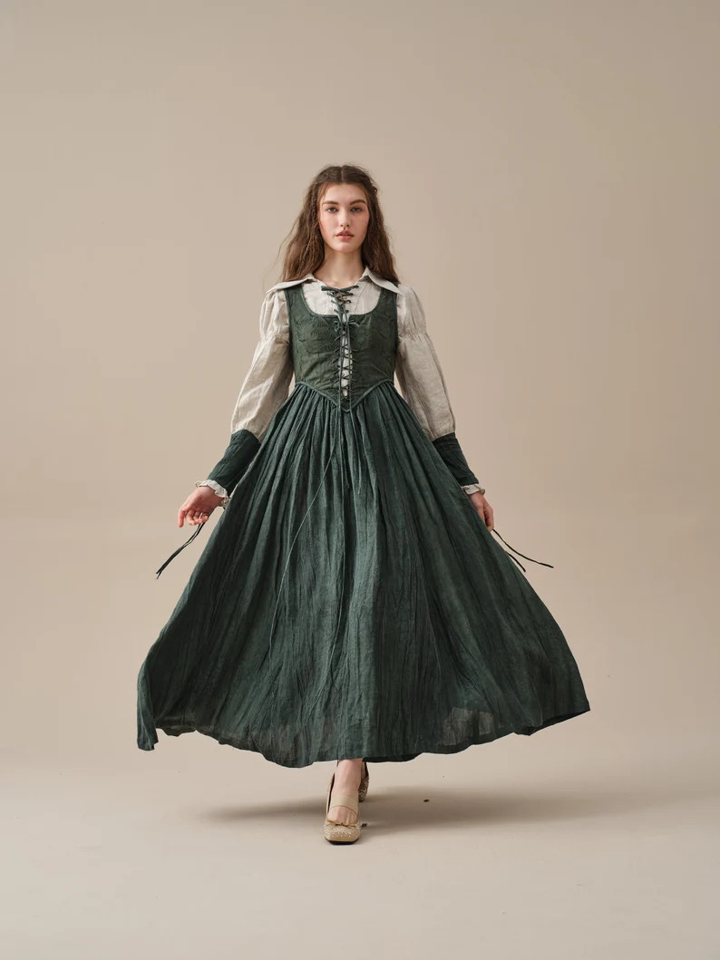 Corset Linen Dress in Green, Midi Dress, Lace-up Dress, Cocktail Dress, Party Dress Linennaive - ... | Etsy (US)