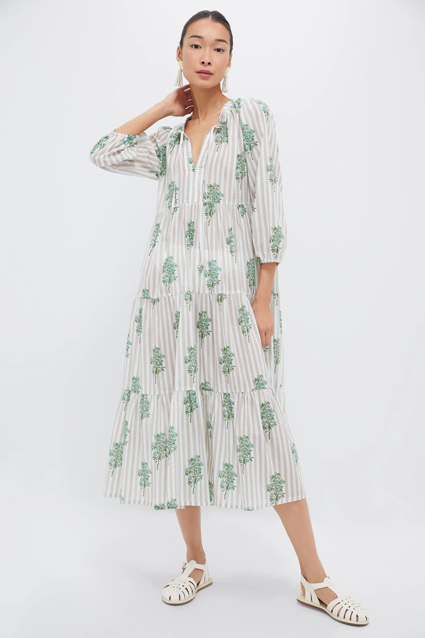 Sand Striped Bouquet Long Sleeve Salty Paloma Caftan | Tuckernuck (US)