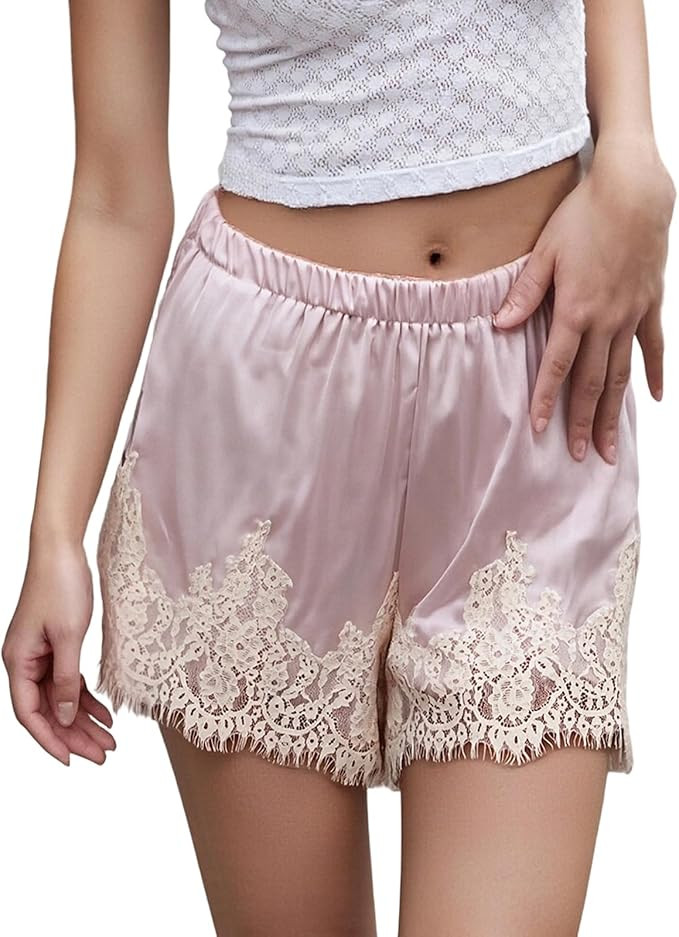 Amiblvowa Women Satin Silk Lace Shorts Low Rise Micro Mini Shorts Coquette Lounge Half Slip Pj Bo... | Amazon (US)