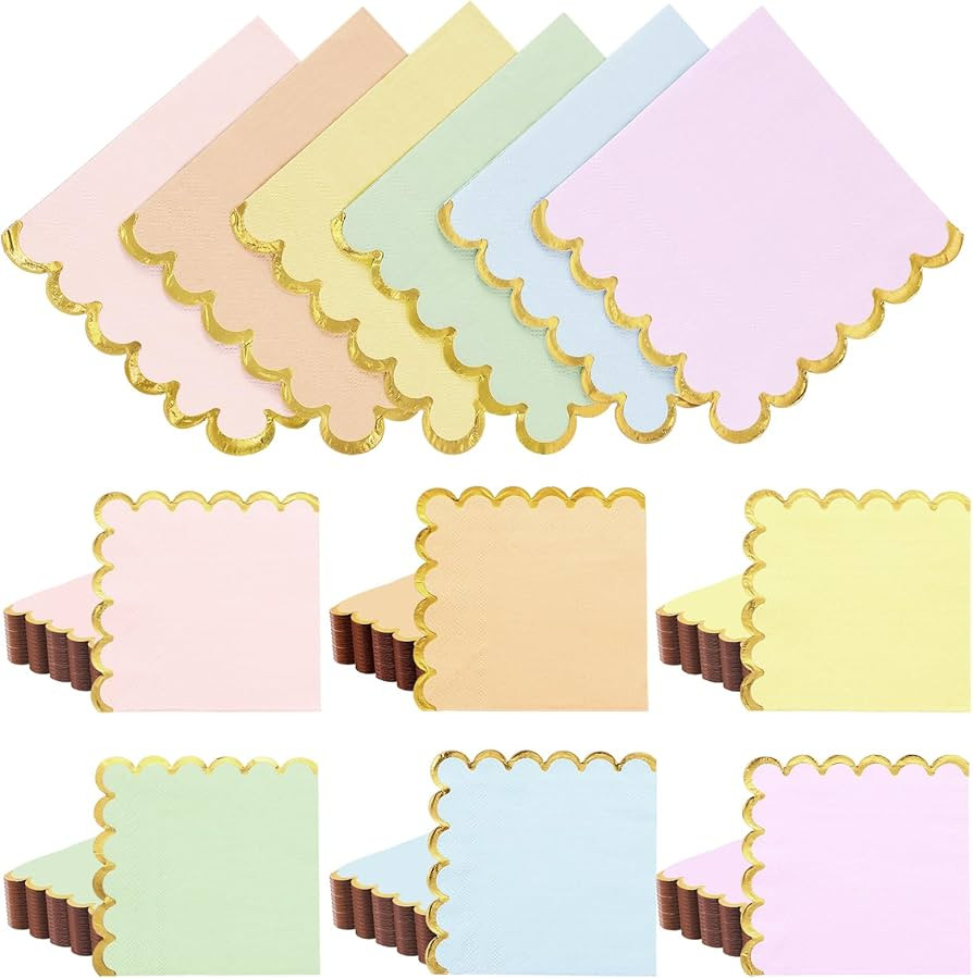 Layhit 150 Pack Pastel Napkins Scalloped Tea Party Napkins with Gold Foil Disposable Ice Cream Pa... | Amazon (US)