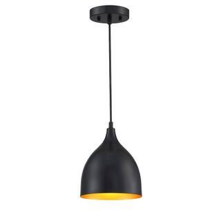 Hukoro 1-Light Mini Pendant Light with Matte Black Finish and Gold-Painting Inside | The Home Depot