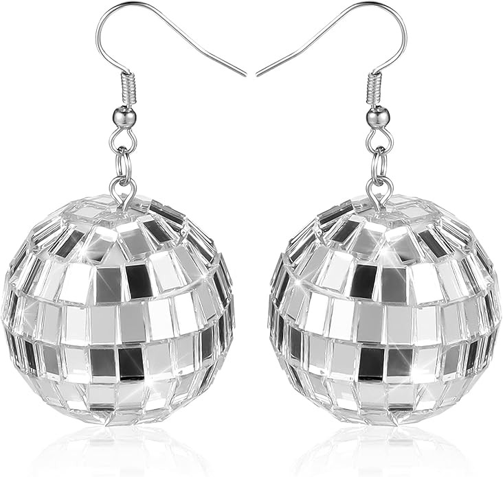 Disco Ball Earrings 20mm Silver Disco Mirrorball Earrings 70s Vintage Disco Jewelry for Women Hal... | Amazon (US)