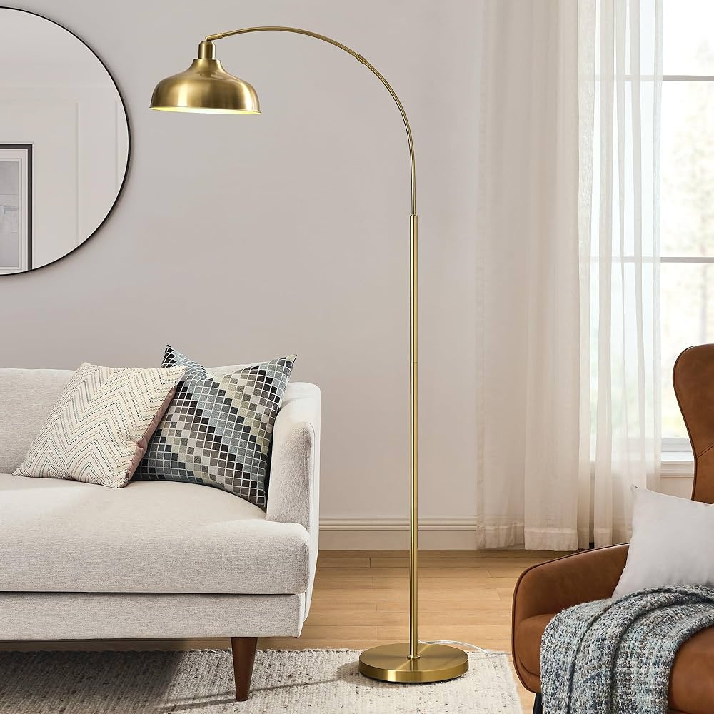 Modern Curved Floor Lamp with Remote Control and Foot Switch Adjustable Hanging Drum Lampshade, P... | Amazon (US)