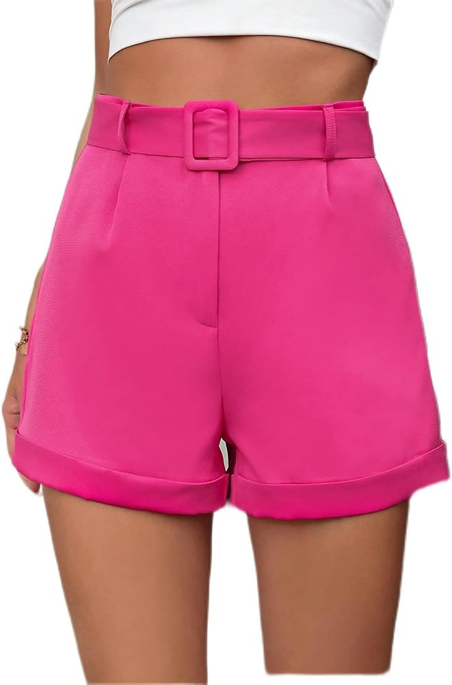 Women's Shorts High Waist Roll Up Hem Belted Shorts Shorts for womenTHAYLA | Amazon (US)