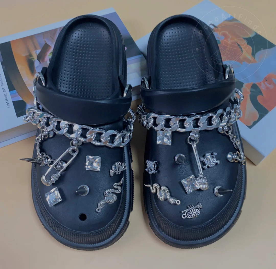 Skull Silver Shoe Charms,skeleton Shoe Buckle Charms,shoe Accessories,punk Style Shoe Charm Chain... | Etsy (US)