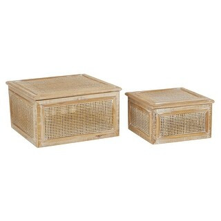 Square Rattan Boxes For Storage 2-Pcs Farmhouse Style Brown - 10 x 10 x 6 | Bed Bath & Beyond