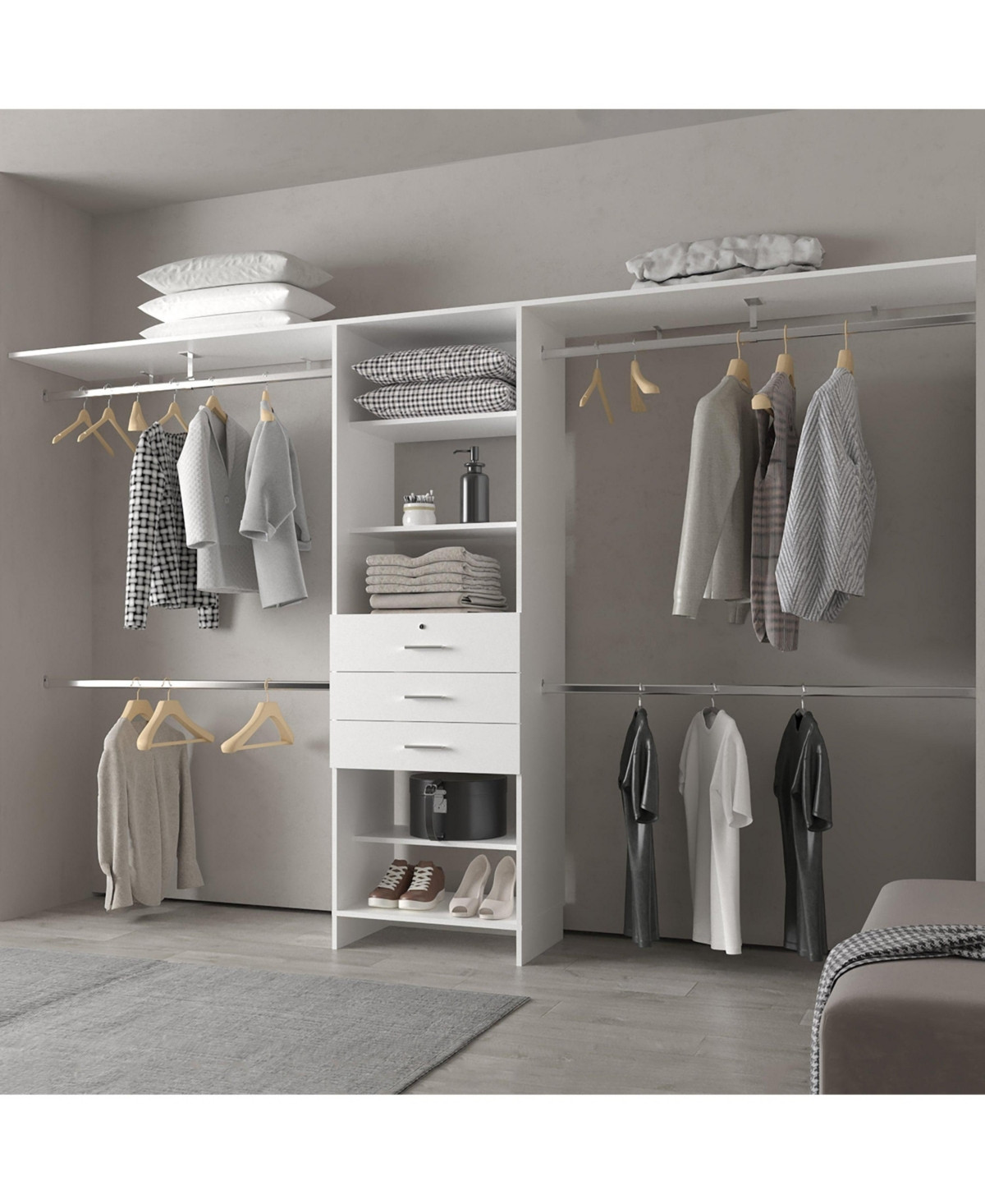 Geek Modular Closet Organizer System with Hanging Rods, Shelves, and Drawers - White | Macy's